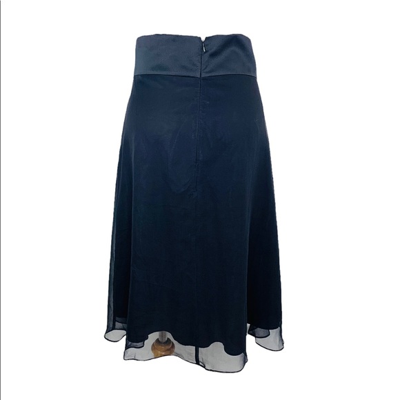 White House Black Market 100% Silk Skirt Tuxedo Waist Layered Womens Black Sz 10 - Picture 8 of 13